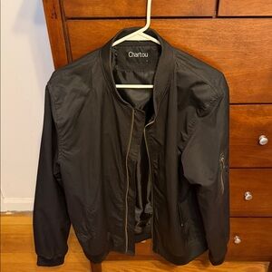 Chartou Men's Black Bomber Jacket - Classic Zip Front